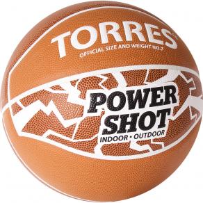 СЦ*Мяч баск. TORRES Power Shot, B32087, р.7, 8 пан., ПУ, нейлон.корд,бут.кам, оранжево-белый