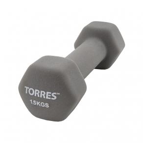 Гантель TORRES 1,5 кг, PL550115, металл в неопреновой оболочке, форма шестигранник, серый