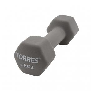Гантель TORRES 3 кг, PL55013, металл в неопреновой оболочке, форма шестигранник, серый