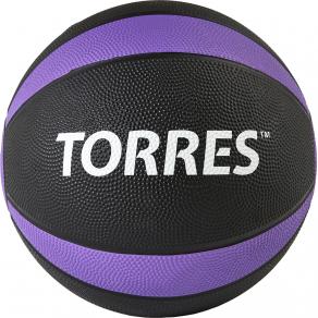 Медбол TORRES 5 кг, AL00225, резина, диаметр 23,8 см, черно-фиолетовый