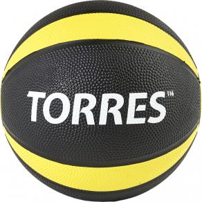 Медбол TORRES 1 кг, AL00221, резина, диаметр 19,5 см, черно-желтый