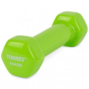 Гантель TORRES 0,5 кг, PL522201, металл в виниловой оболочке, форма шестигранник, салатовый
