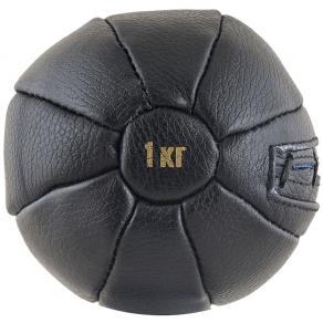 Медбол FS№1000, 1кг, нат. кожа, наполнитель резиновая крошка, диам. 14 см, машинная сшивка, черный