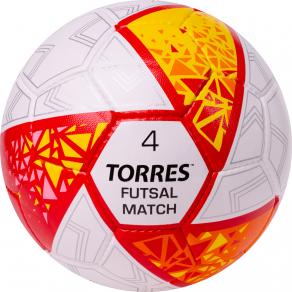 Мяч футзал. TORRES Futsal Match, FS323774, р.4, 32 панели. ПУ,4 подкл.слоя,ручн.сш,бело-крас-жёлт