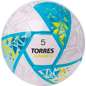 Мяч футб. TORRES Junior-5, F323805, р.5,глянц.ПУ,4 сл,32 п, руч.сш,бел-бирюзовый