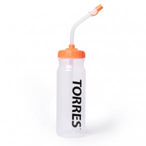 Бутылка для воды TORRES, SS1029, 750 мл, с трубкой, мягкий пластик, прозр., оранж. крышк