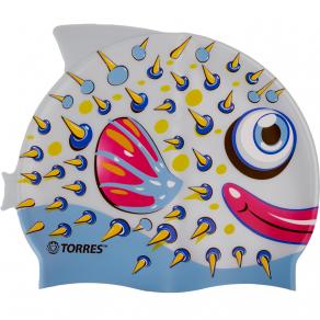 Шапочка для плав. дет. TORRES Junior, SW-12206BF, серо-голубой, силикон