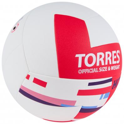 Мяч вол. TORRES Hit, V32355 р.5, синт.кожа (ПУ), клееный, бут.кам, бело-красный