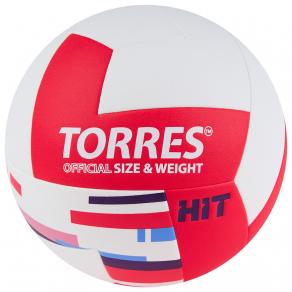 Мяч вол. TORRES Hit, V32355 р.5, синт.кожа (ПУ), клееный, бут.кам, бело-красный