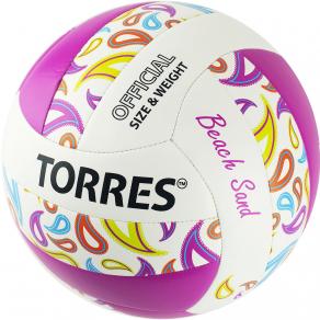 Мяч вол. пляжн. TORRES Beach Sand Pink, V32085B, р.5, синт.кожа (ТПУ),маш.сш,бут.кам,бел-роз