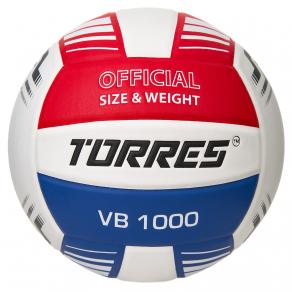 Мяч вол. TORRES VB 1000, V32415, р.5, синт.кожа (микрофибра), клееный, бут.кам, бел-син-красный