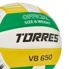 Мяч вол. TORRES VB 650, V32425, р.5, синт.кожа полиуретан, клееный, бут.кам, бел-зелено-желт