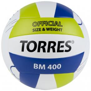 Мяч вол. TORRES BM400, V42315, р.5, синт. кожа (ТПУ), клееный, бут.кам., бело-сине-зелен