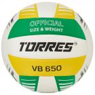 Мяч вол. TORRES VB 650, V32425, р.5, синт.кожа полиуретан, клееный, бут.кам, бел-зелено-желт